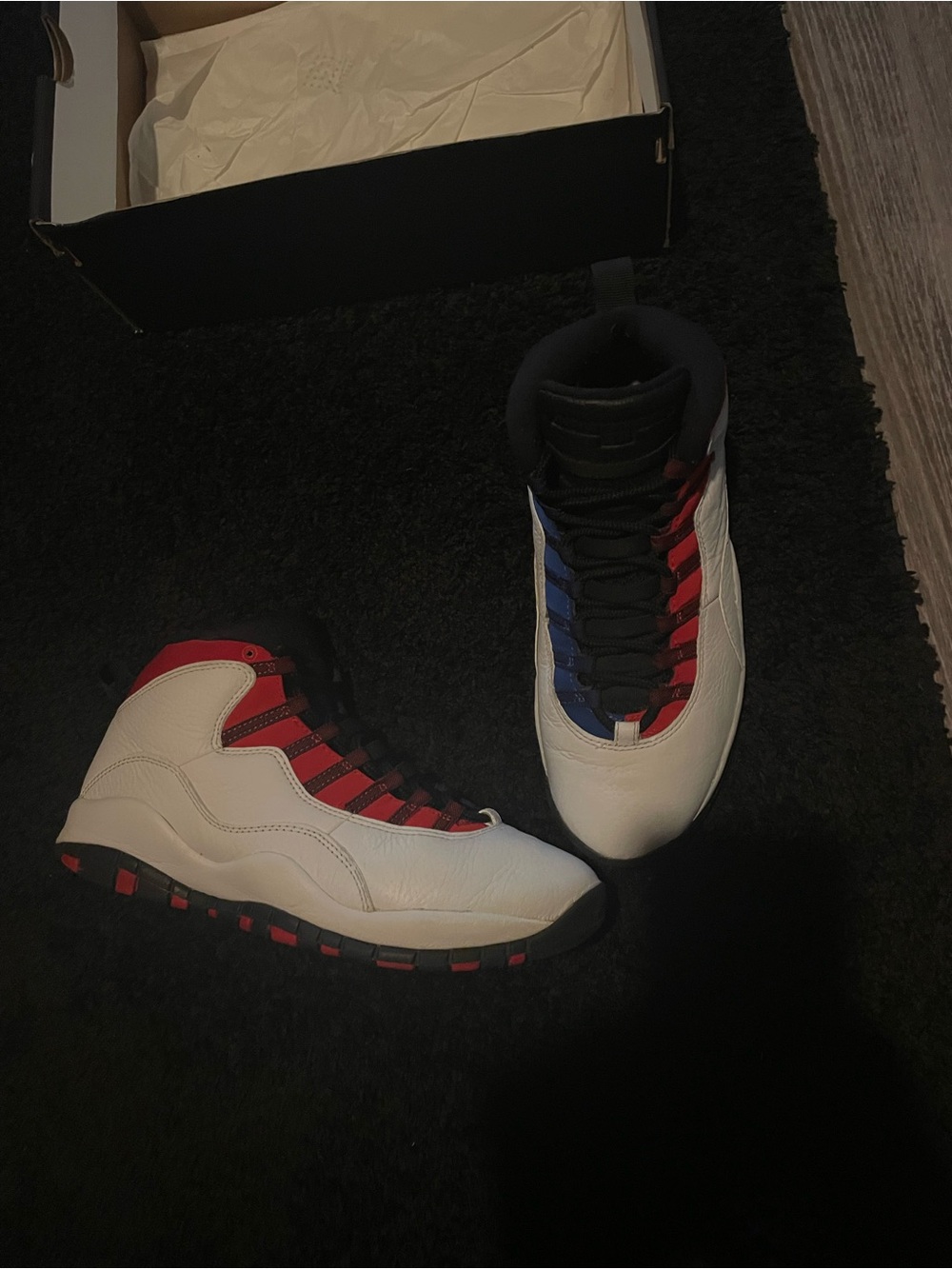 White High-Top Sneakers with Red & Blue Accents